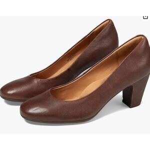 Sofft Lana Comfort Pumps Women’s Size 6.5 Brown Leather Block Heel Rounded Toe
